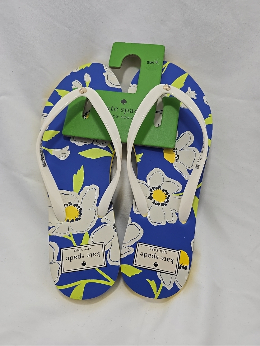 NEW Kate Spade Fleur Sunshine Floral Women Flip Flops Size 8B White Blue